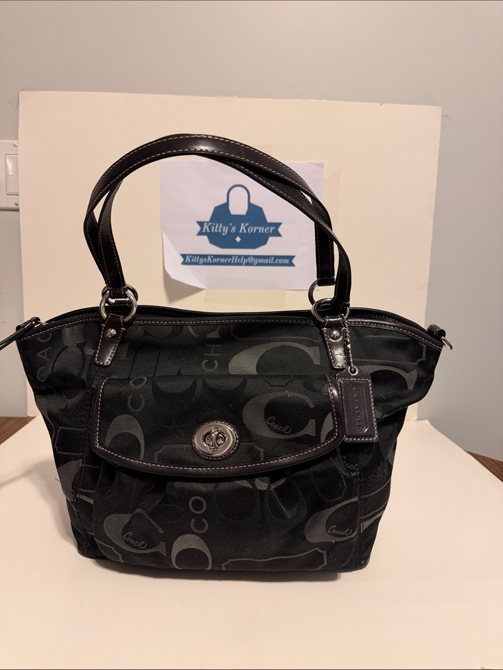 Vintage Coach Black Canvas Tote Bag/Purse